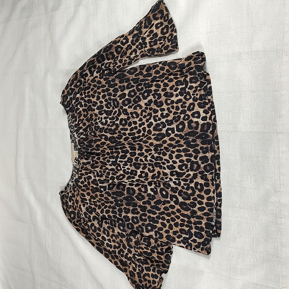 Michael Kors Black Tan Animal Print Leopard Chic Bell Sleeves Women Size Small